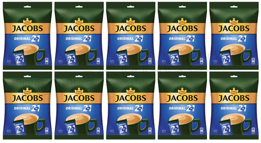 10 JACOBS Original 2in1 Instant Coffee Sticks Bags (100 servings total) 140g