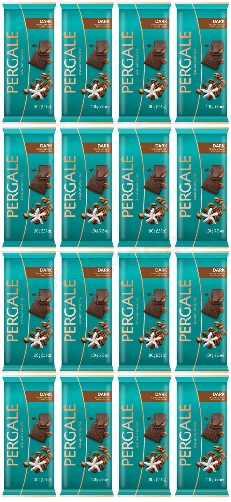 16 PERGALE Dark Chocolate Bars with Coffee Filling 100g 3.5oz