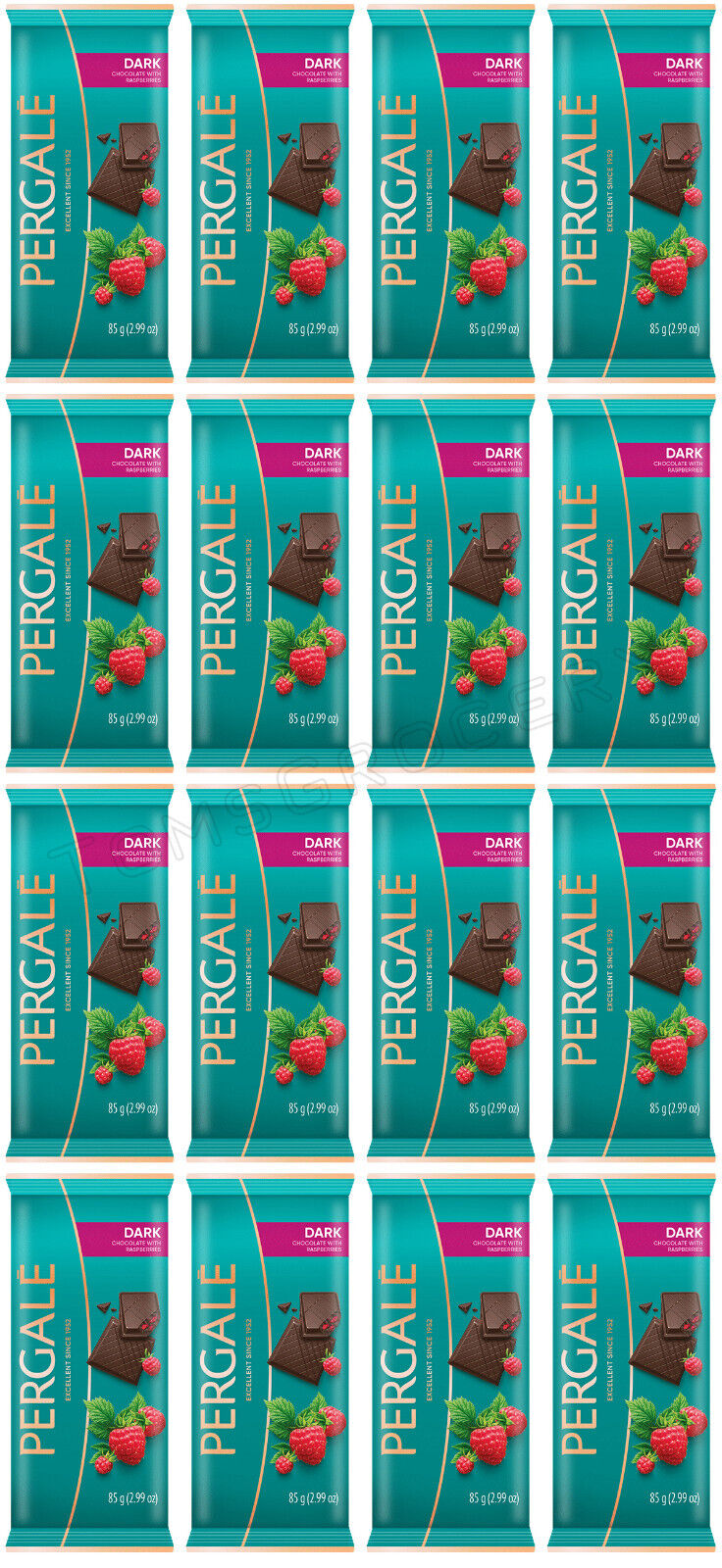 16 PERGALE DARK CHOCOLATE Bars with Raspberry Pieces 85g 3oz