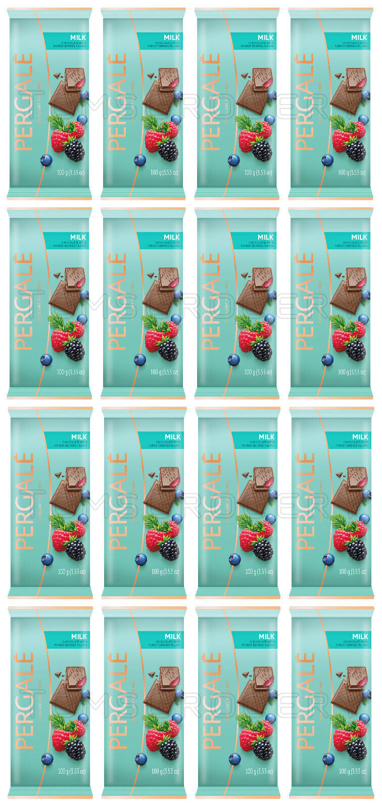 16 PERGALE Milk Chocolate Bars with Forest Berries Filling 100g