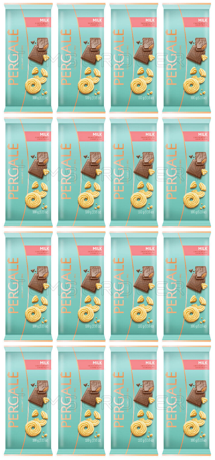 16 PERGALE Milk Chocolate Bars With Cookie Filling 100g