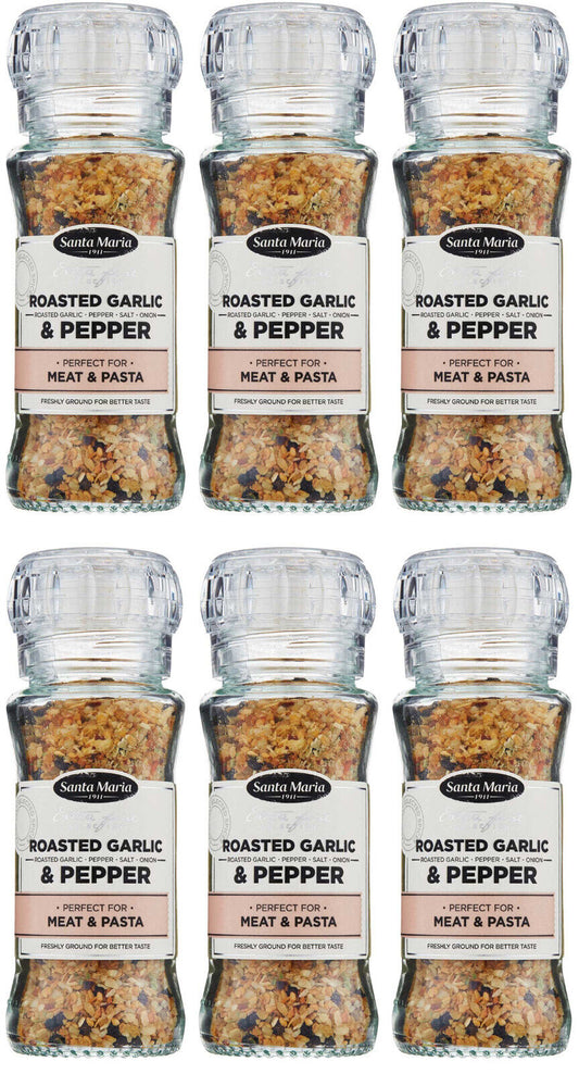 6 SANTA MARIA ROASTED GARLIC & PEPPER Spice Mix Grinder For Meat & Pasta 80g