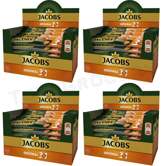 4 JACOBS ORIGINAL 3IN1 Instant Coffee 20 Sticks Boxes 252g 8.88oz