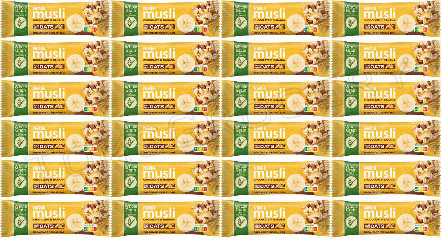 24 NESTLE MUSLI Chocolate & Banana Wholegrain Healthy Breakfast Cereal Bars 35g