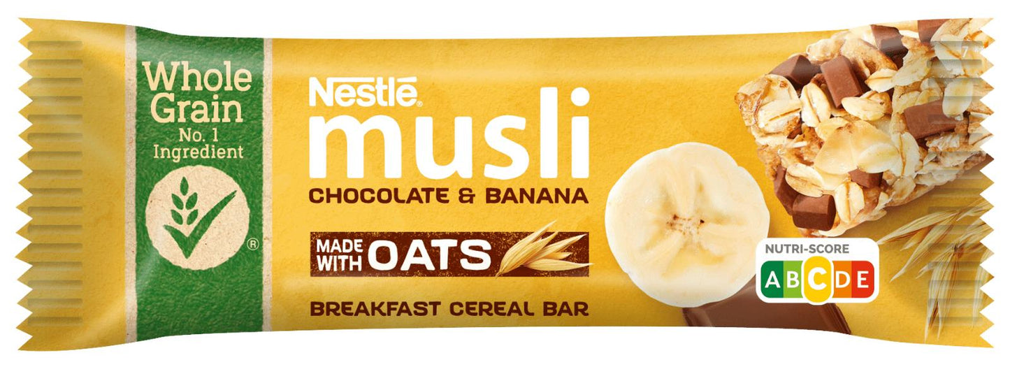24 NESTLE MUSLI Chocolate & Banana Wholegrain Healthy Breakfast Cereal Bars 35g