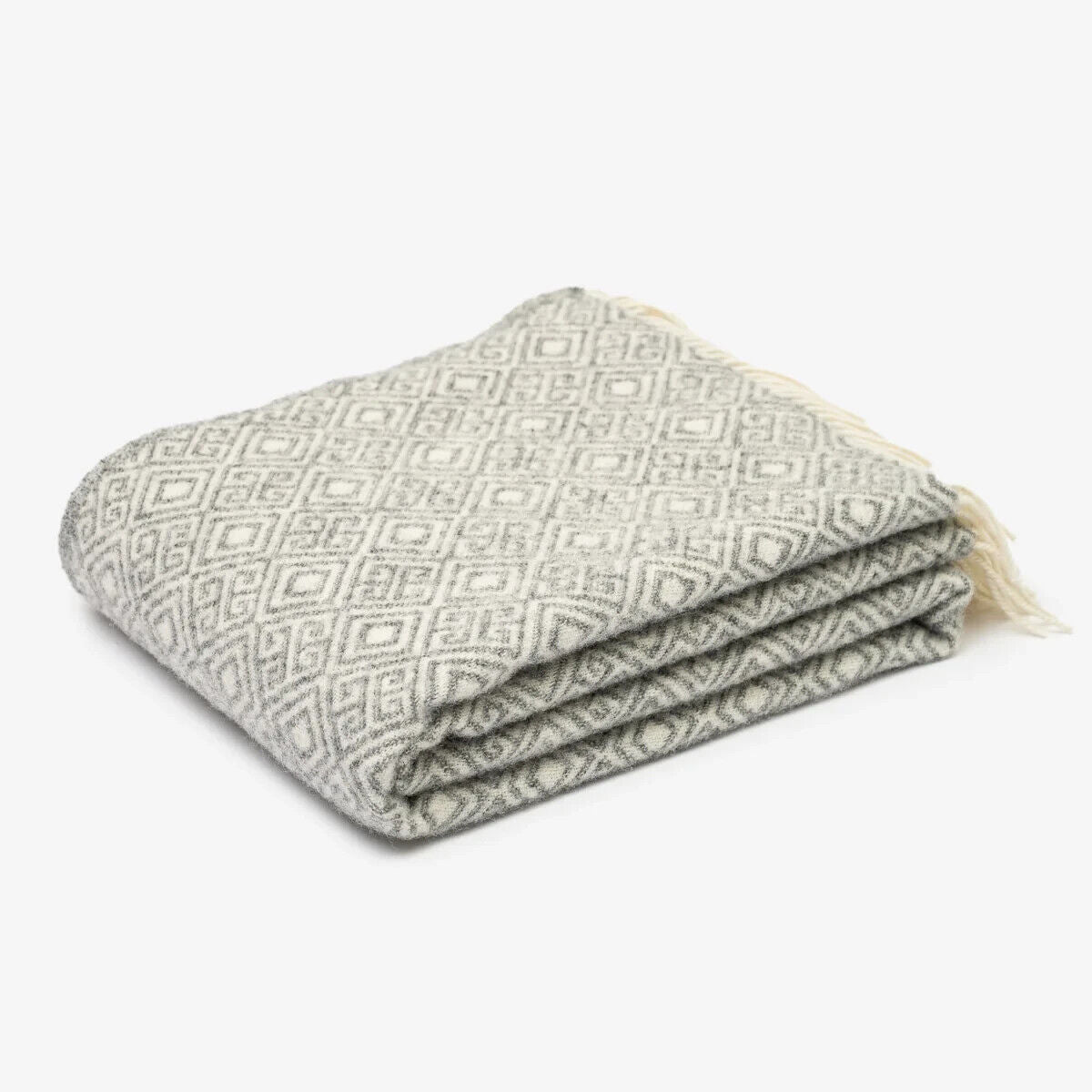 Woolen Blanket of 100% Merino Sheep Wool with Greek Rhombuses Pattern & Fringes