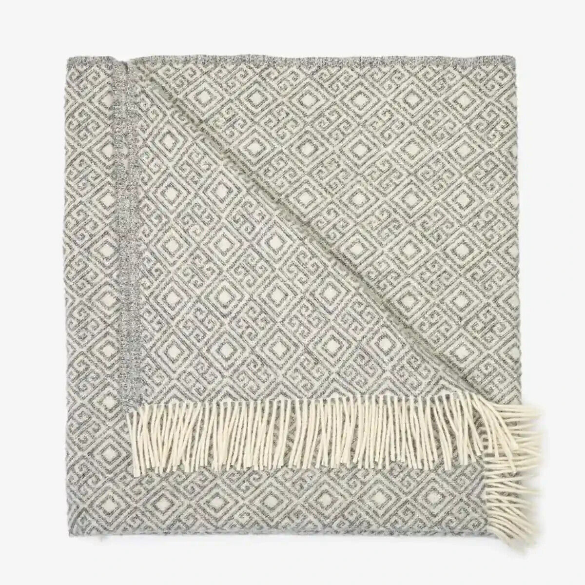 Woolen Blanket of 100% Merino Sheep Wool with Greek Rhombuses Pattern & Fringes