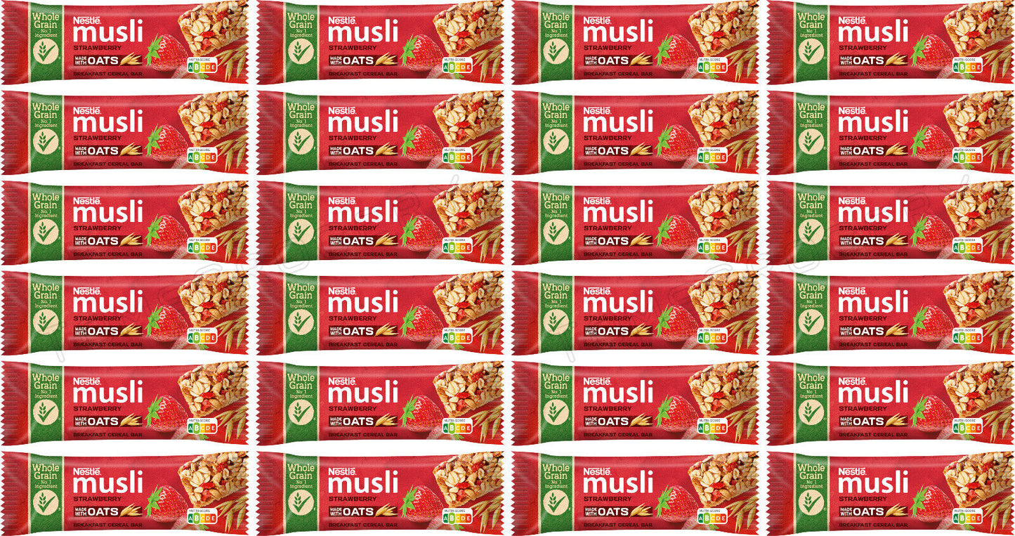 24 NESTLE MUSLI STRAWBERRY Wholegrain Healthy Breakfast Cereal Bars 35g 1.23oz
