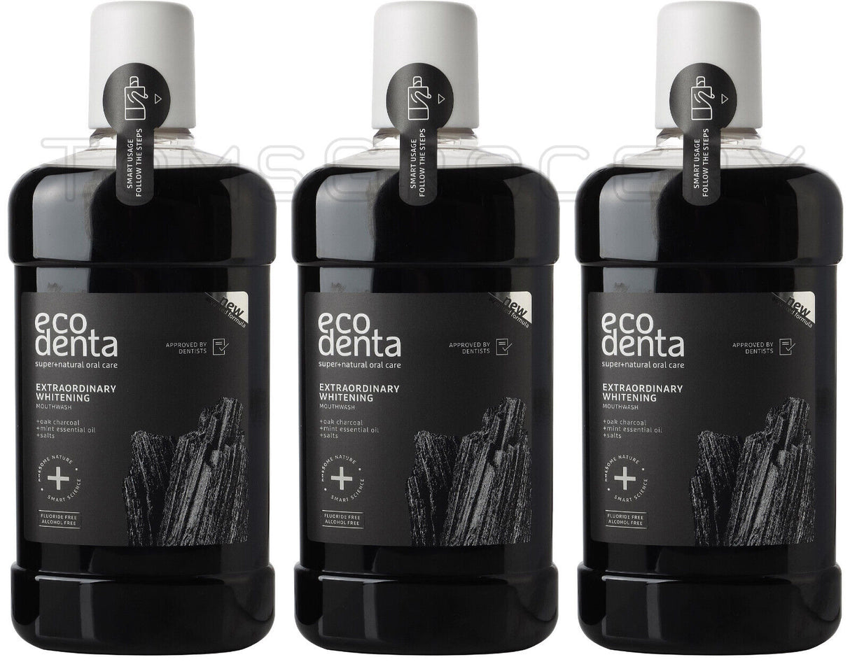 3 ECODENTA EXTRAORDINARY Whitening Natural Charcoal Mouthwash Alcohol Free 500ml