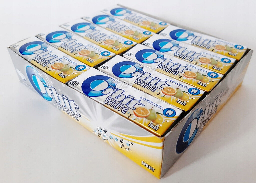 WRIGLEY'S ORBIT WHITE FRUIT Flavor Sugarfree Chewing Gum 14g (pack of 30)