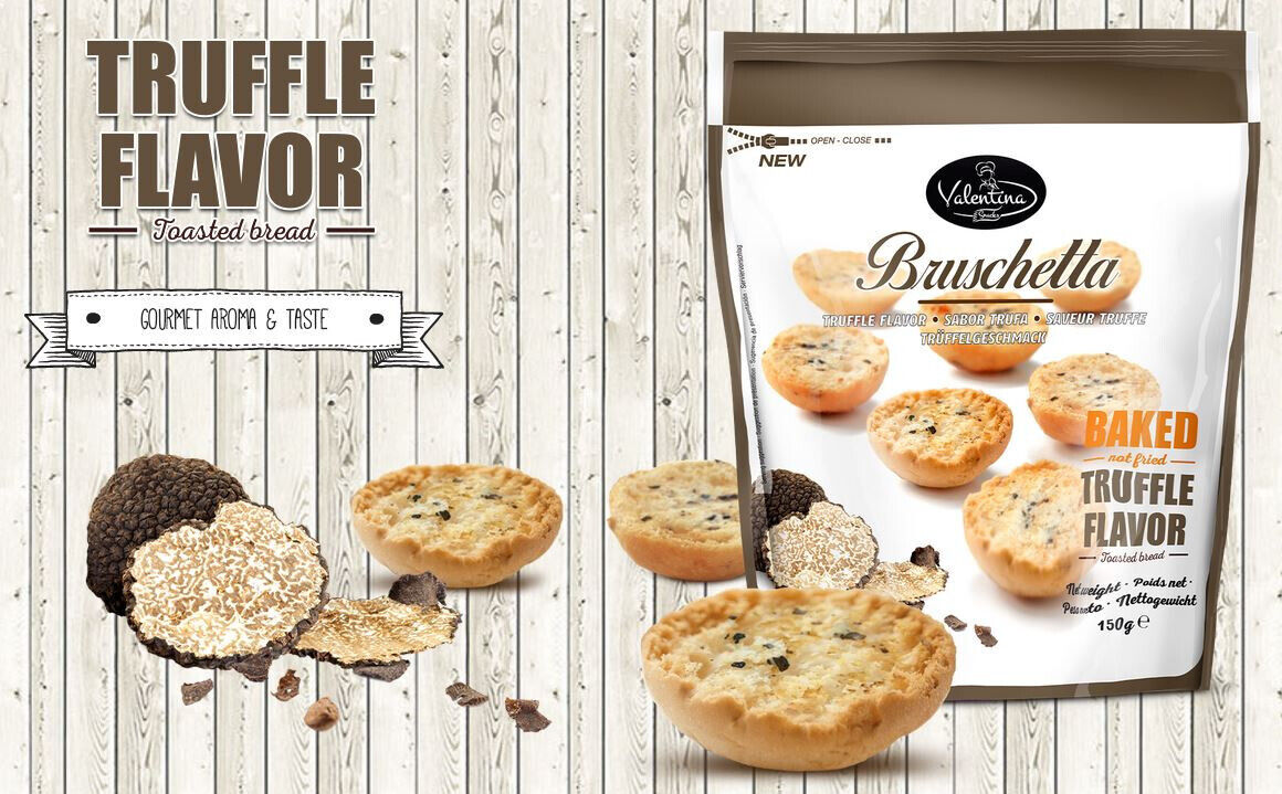 VALENTINA BRUSCHETTA Truffle Flavor Gourmet Baked Bread Snacks Vegan 150g 5.3oz