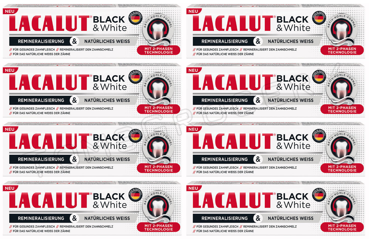 8 LACALUT BLACK & WHITE Daily Charcoal Whitening Toothpaste Made in Germany 75ml