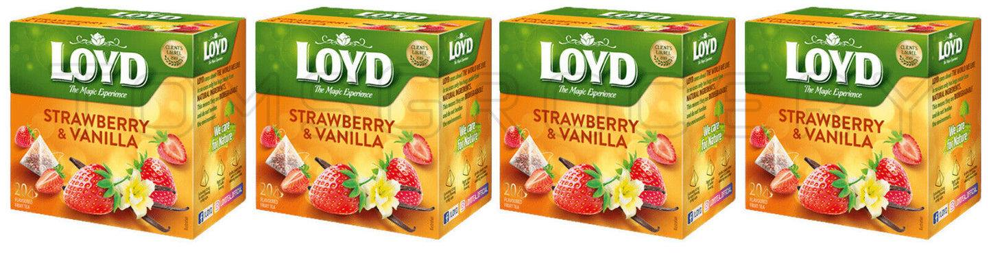 4 LOYD Strawberry & Vanilla Flavored Fruit Tea 20 Teabags Boxes (80 servings)