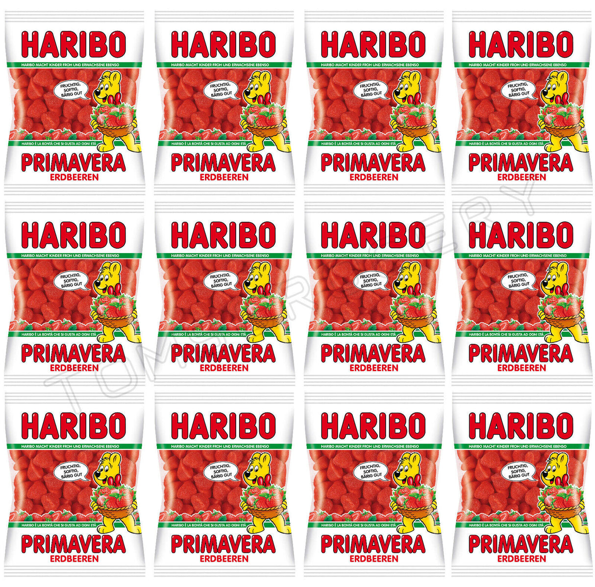 12 HARIBO PRIMAVERA Strawberry Flavor Sugar Coated Gummy Candy Sweets 100g 3.5oz
