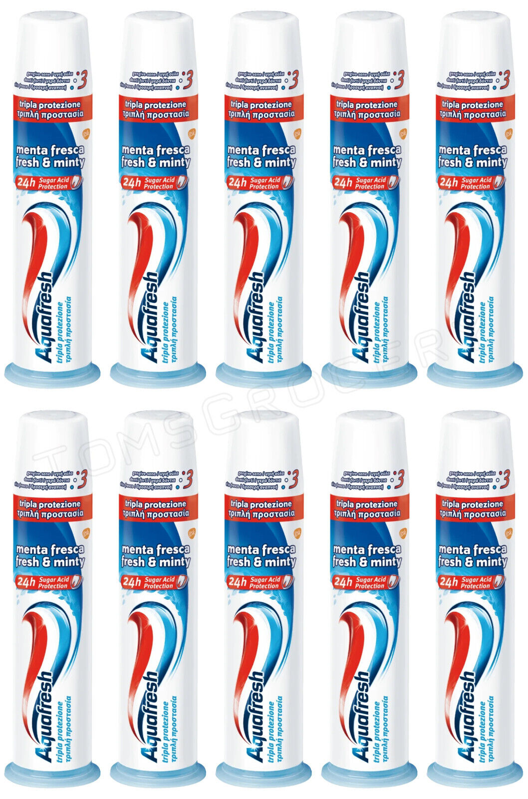 10 AQUAFRESH Fresh & Minty Triple Protection Pump Toothpaste 100ml