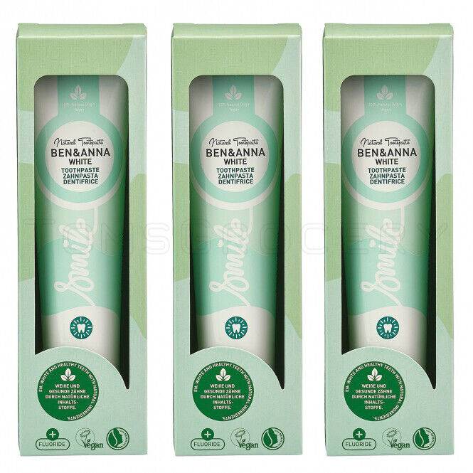 3 BEN & ANNA WHITE Natural Whitening Vegan Fluoride Toothpaste 75ml 2.5fl. oz