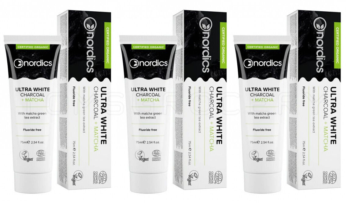 3 NORDICS ULTRA WHITE Charcoal & Matcha Natural Toothpaste 75ml 2.54fl. oz