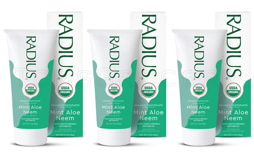 3 RADIUS Mint Aloe Neem Organic Daily Toothpaste for Sensitive Teeth 85g 3oz