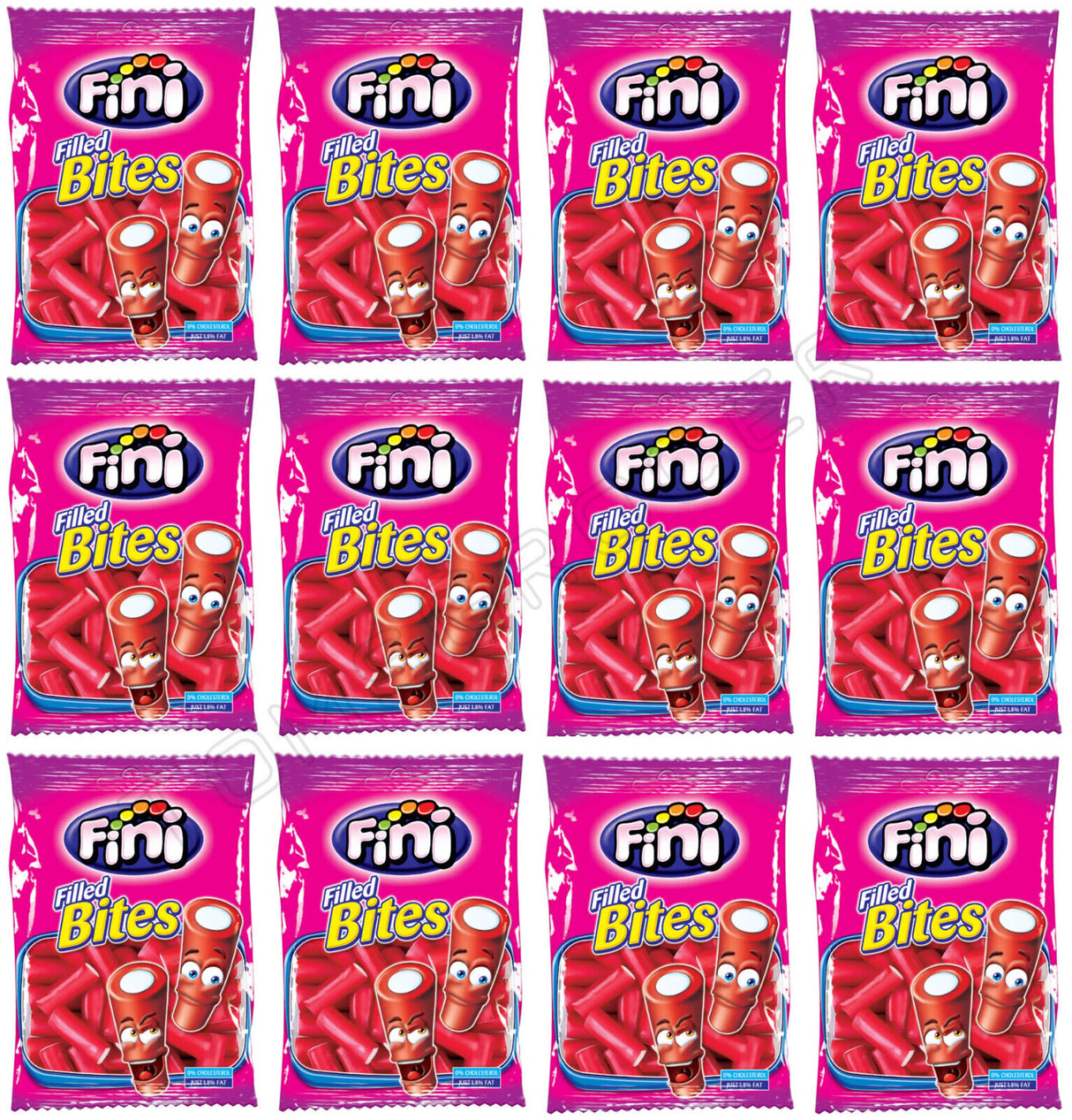 12 FINI STRAWBERRY Bites Gummy Candy Cream Filled Mini Tubes Party Sweets 90g