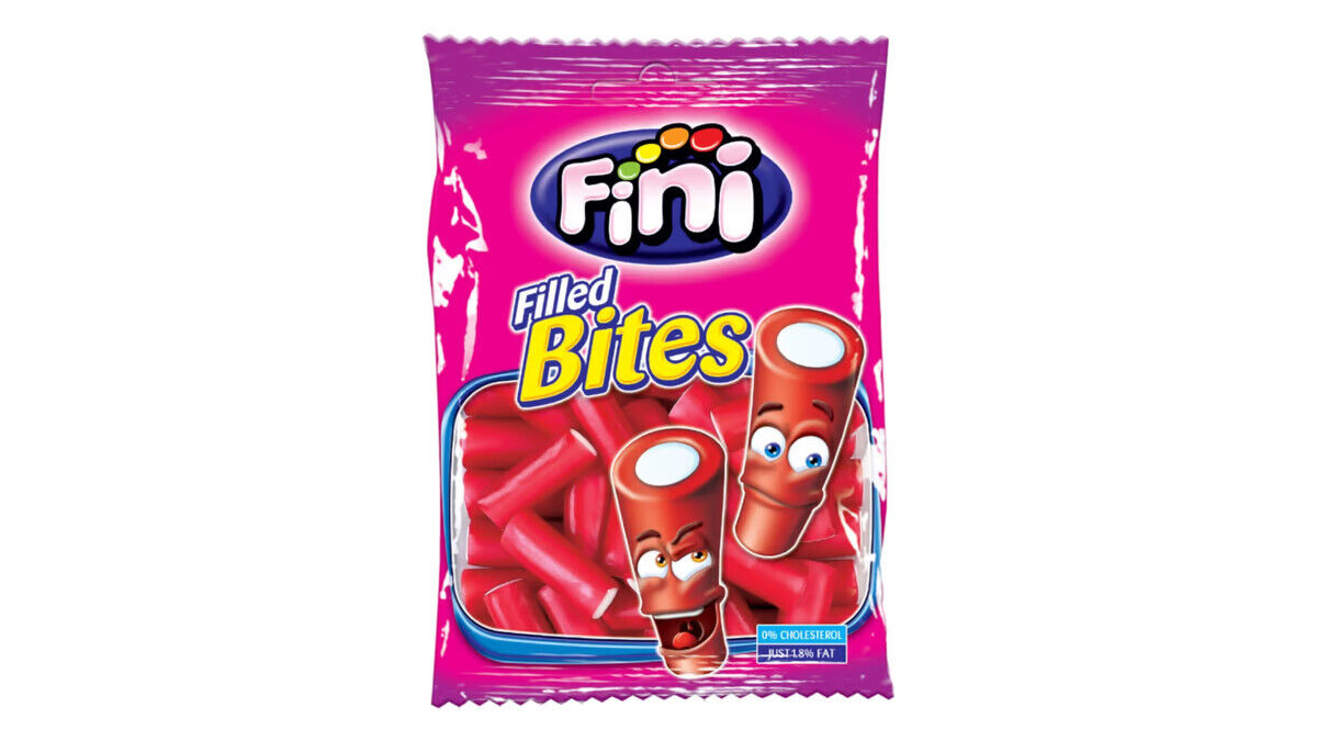 12 FINI STRAWBERRY Bites Gummy Candy Cream Filled Mini Tubes Party Sweets 90g