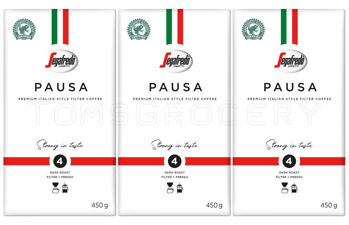 3 SEGAFREDO PAUSA Premium Italian Style Filter Coffee 450g 16oz