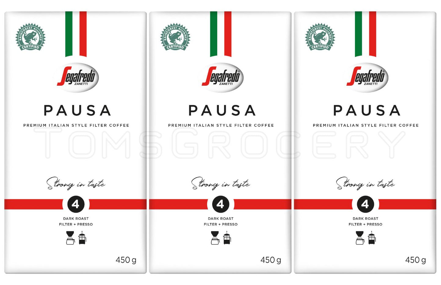 3 SEGAFREDO PAUSA Premium Italian Style Filter Coffee 450g 16oz