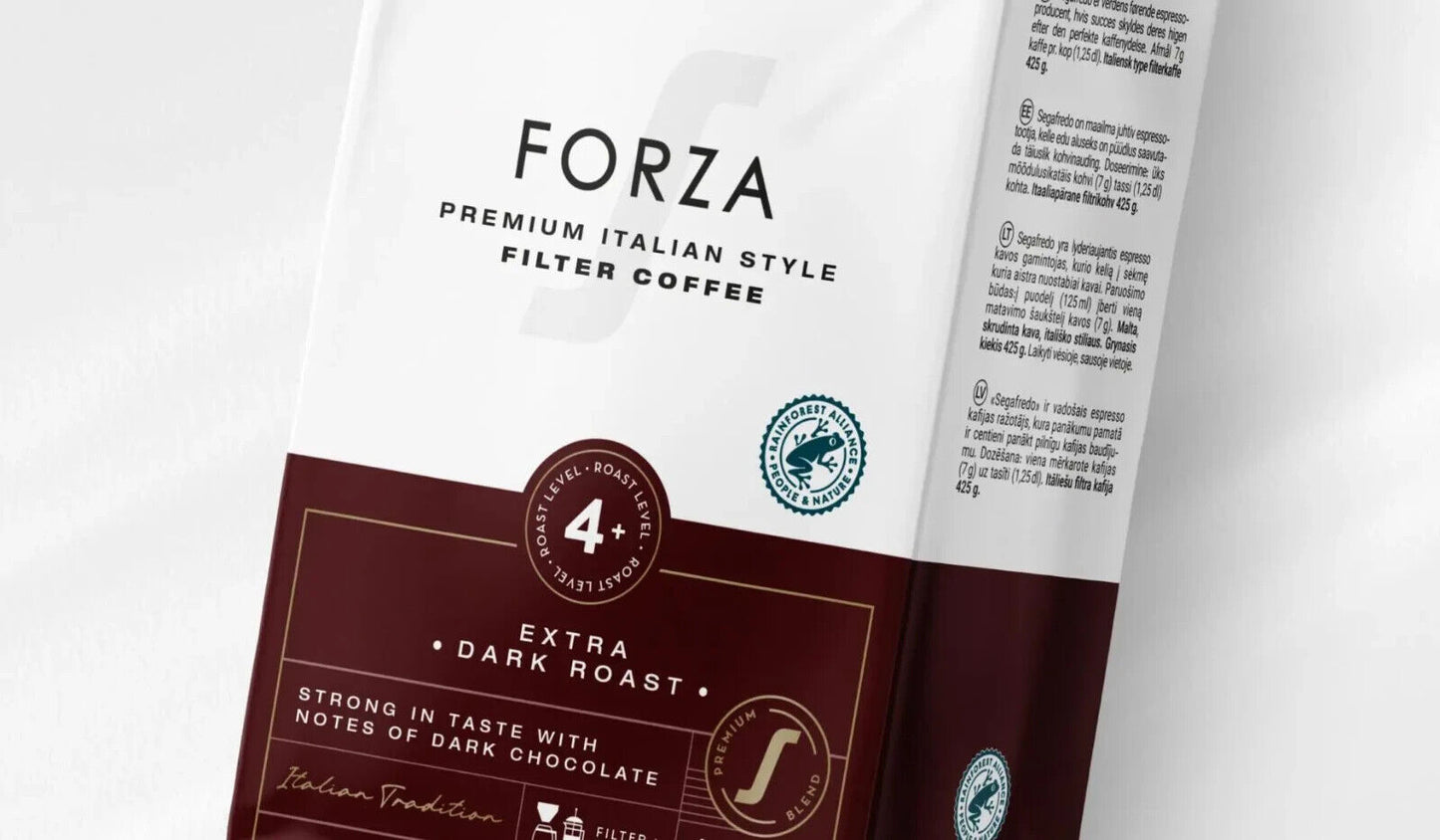 3 SEGAFREDO FORZA Premium Italian Style Filter Coffee Extra Dark Roast 425g 15oz