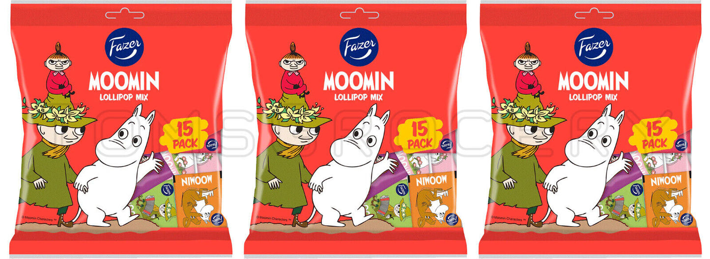 3 FAZER MOOMIN Lollipop Mix Fruit Flavor Assorted Party Sweets Candy 120g 4.2oz