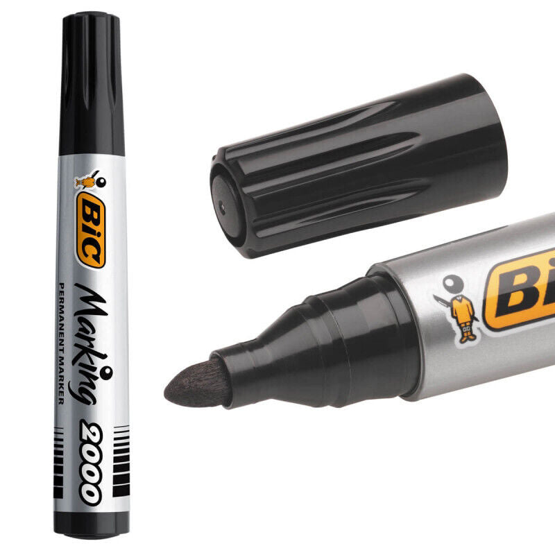 12 BIC MARKING 2000 Black Color Universal Permanent Marker Pens Made in France