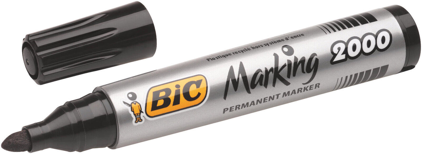 12 BIC MARKING 2000 Black Color Universal Permanent Marker Pens Made in France