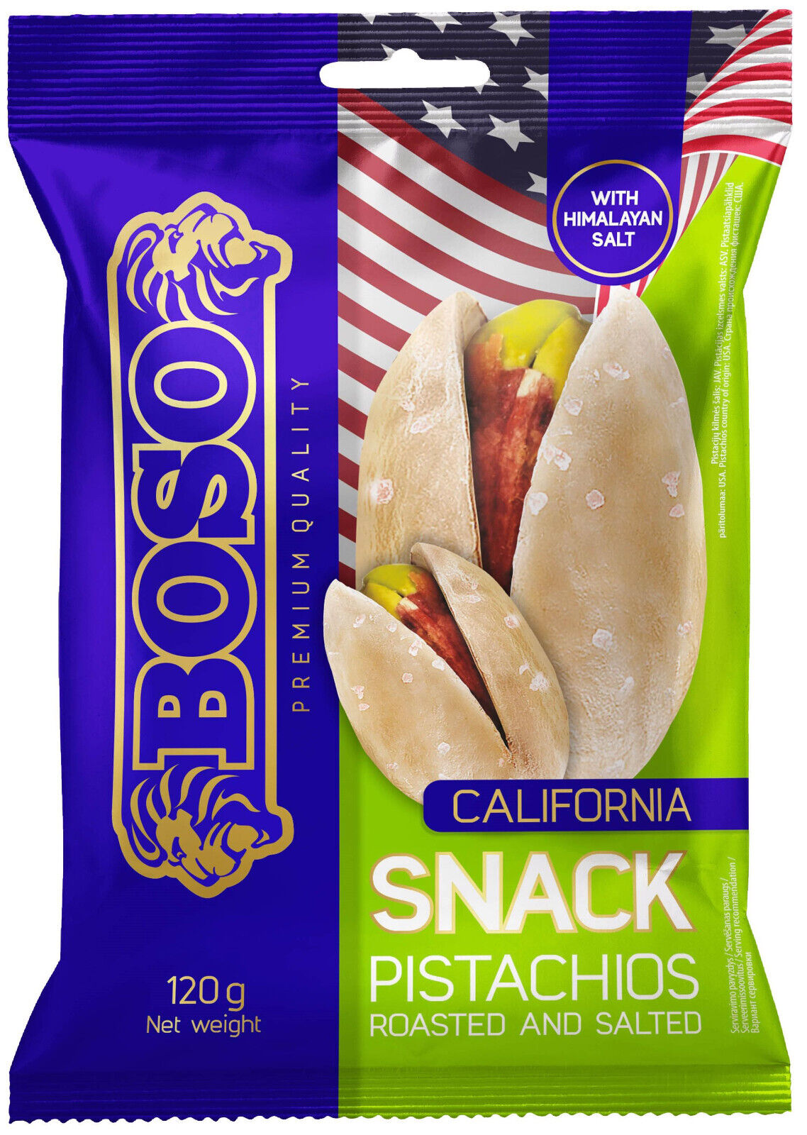 6 CALIFORNIA SNACK Pistachios Roasted and Salted Premium Quality Boso 120g 4.2oz