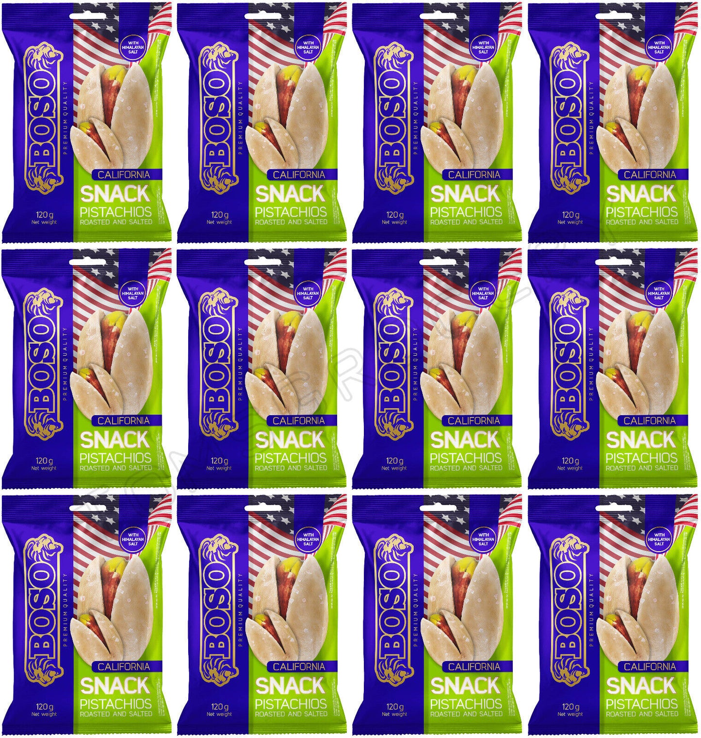 12 CALIFORNIA SNACK Pistachios Roasted & Salted Premium Quality Boso 120g 4.2oz