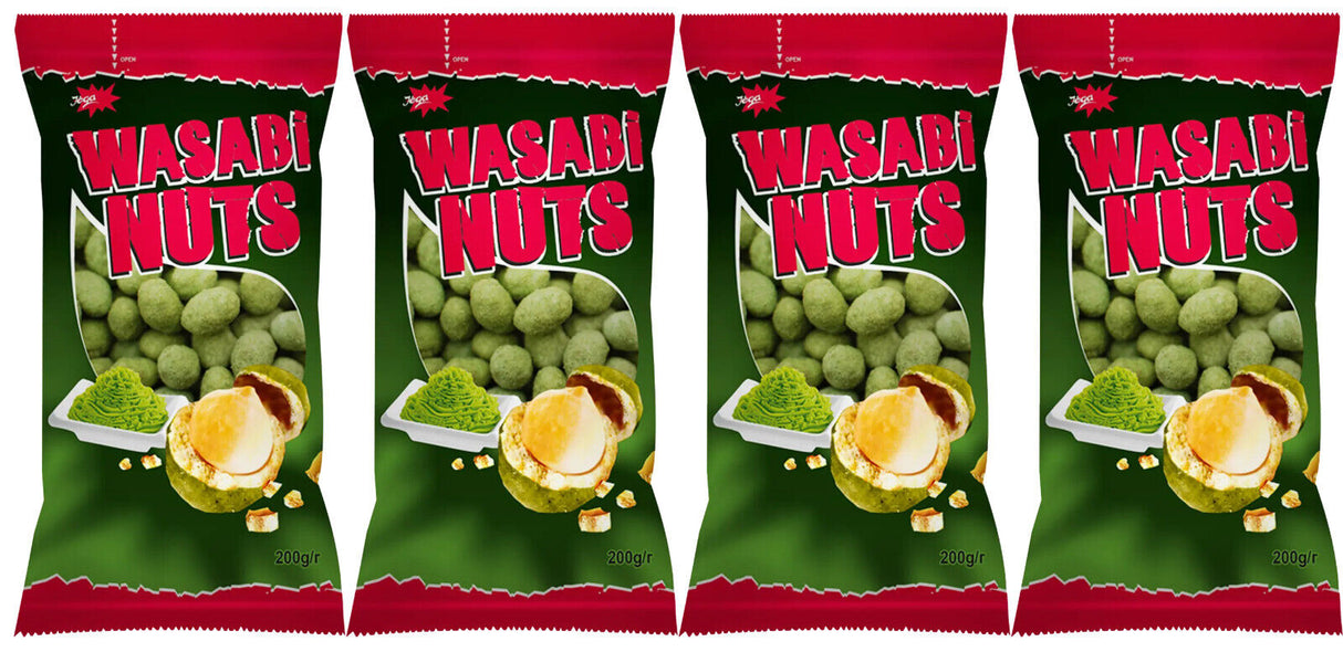 JEGA WASABI Flavor Crispy Coated Peanuts Snacks 4 x 200g 7oz