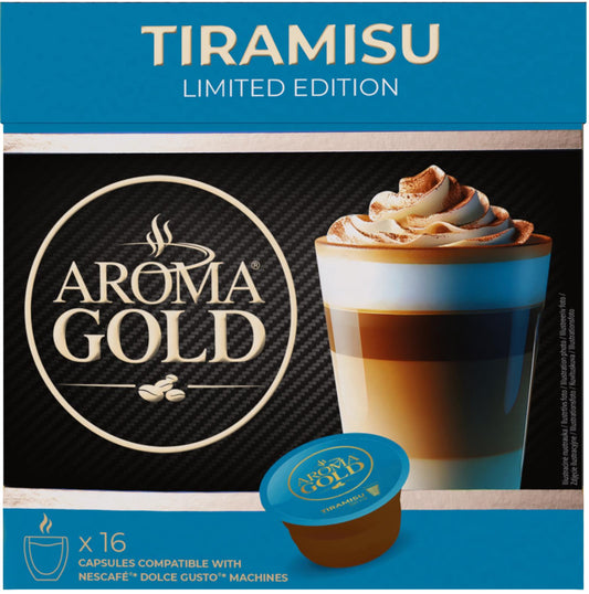 AROMA GOLD TIRAMISU Flavor Dolce Gusto Coffee Capsules 16 servings box
