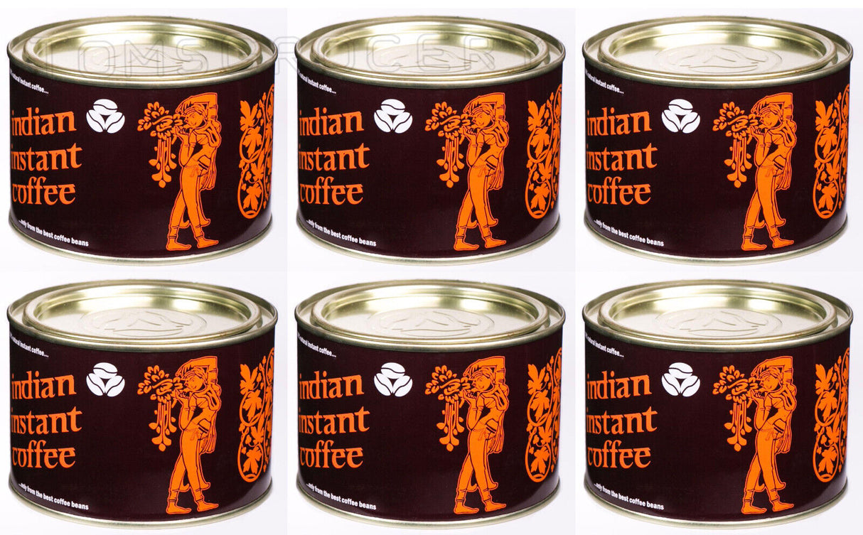 6 INDIAN INSTANT COFFEE 100% Natural Coffee Tins 90g 3.2oz
