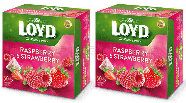 2 LOYD RASPBERRY & STRAWBERRY Flavor Fruit Tea 50 Pyramid Teabags Boxes 100g