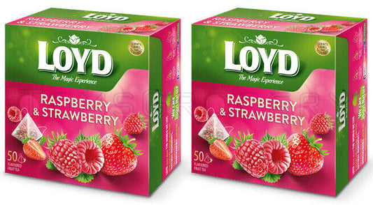 2 LOYD RASPBERRY & STRAWBERRY Flavor Fruit Tea 50 Pyramid Teabags Boxes 100g