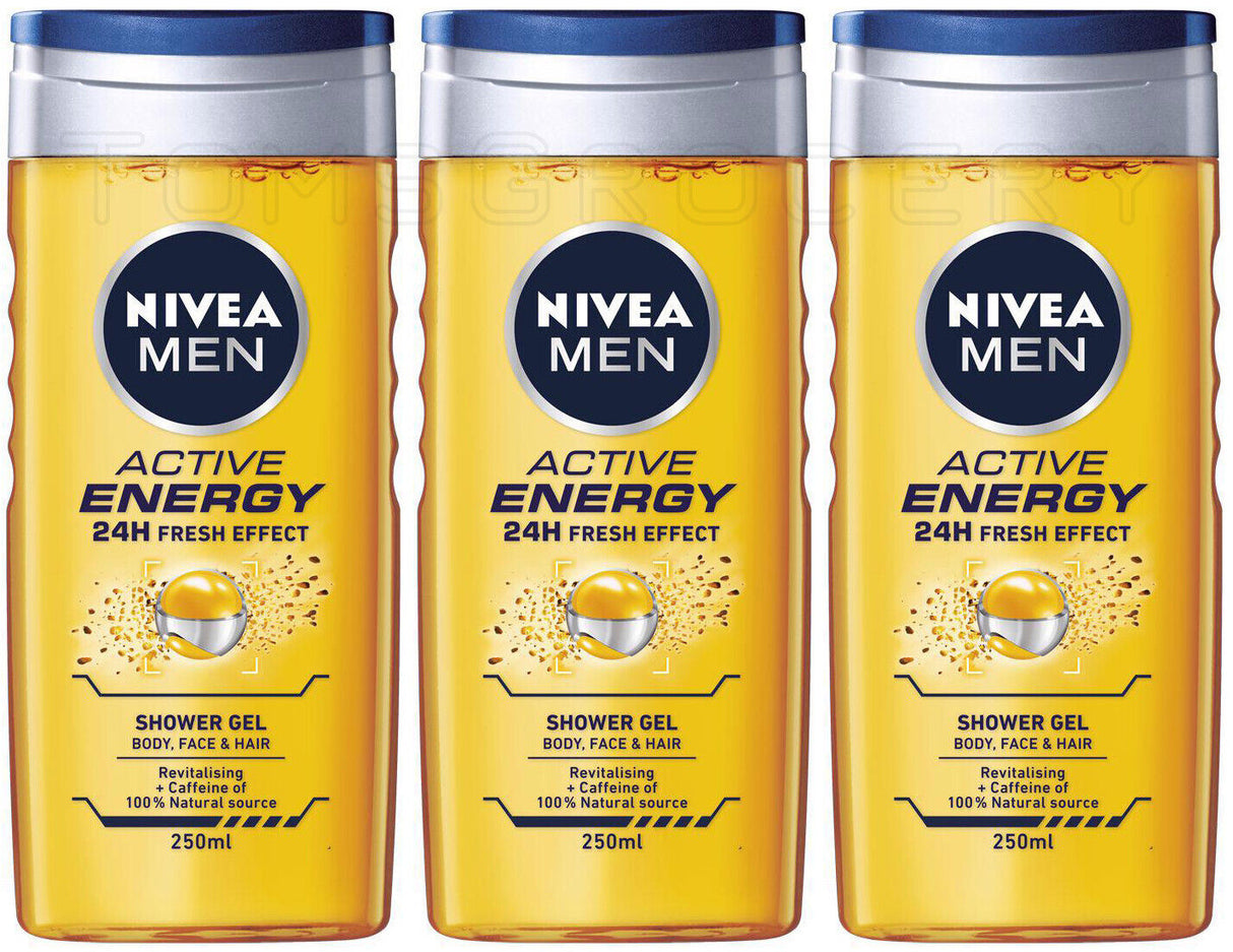 3 NIVEA MEN ACTIVE ENERGY Revitalizing Shower Gel with Caffeine 250ml