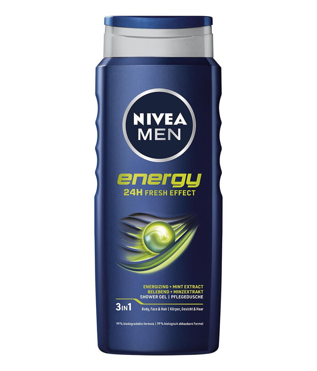 3 NIVEA MEN ENERGY 24h Fresh Effect Energizing Shower Gel with Mint 500ml