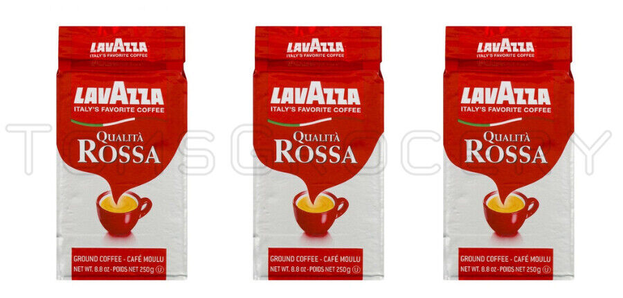 3 LAVAZZA QUALITA ROSSA Rich & Full Bodied Italian Ground Coffee 250g 8.8oz