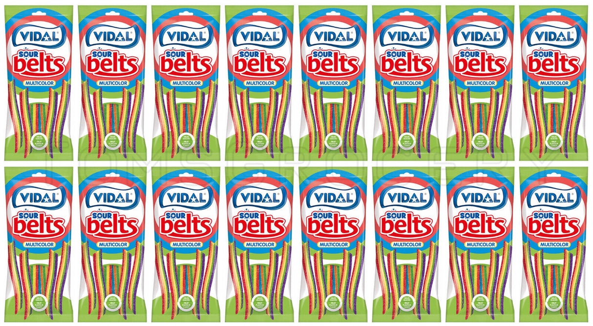 16 VIDAL Sour Sugar Coated Rainbow Belts Gummy Candy Sweets Bags 90g 3.2oz