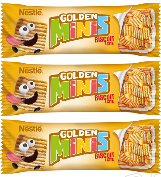 3 GOLDEN MINIS Biscuit Taste Breakfast Cereal Bars Snacks Sweets 25g 0.88oz