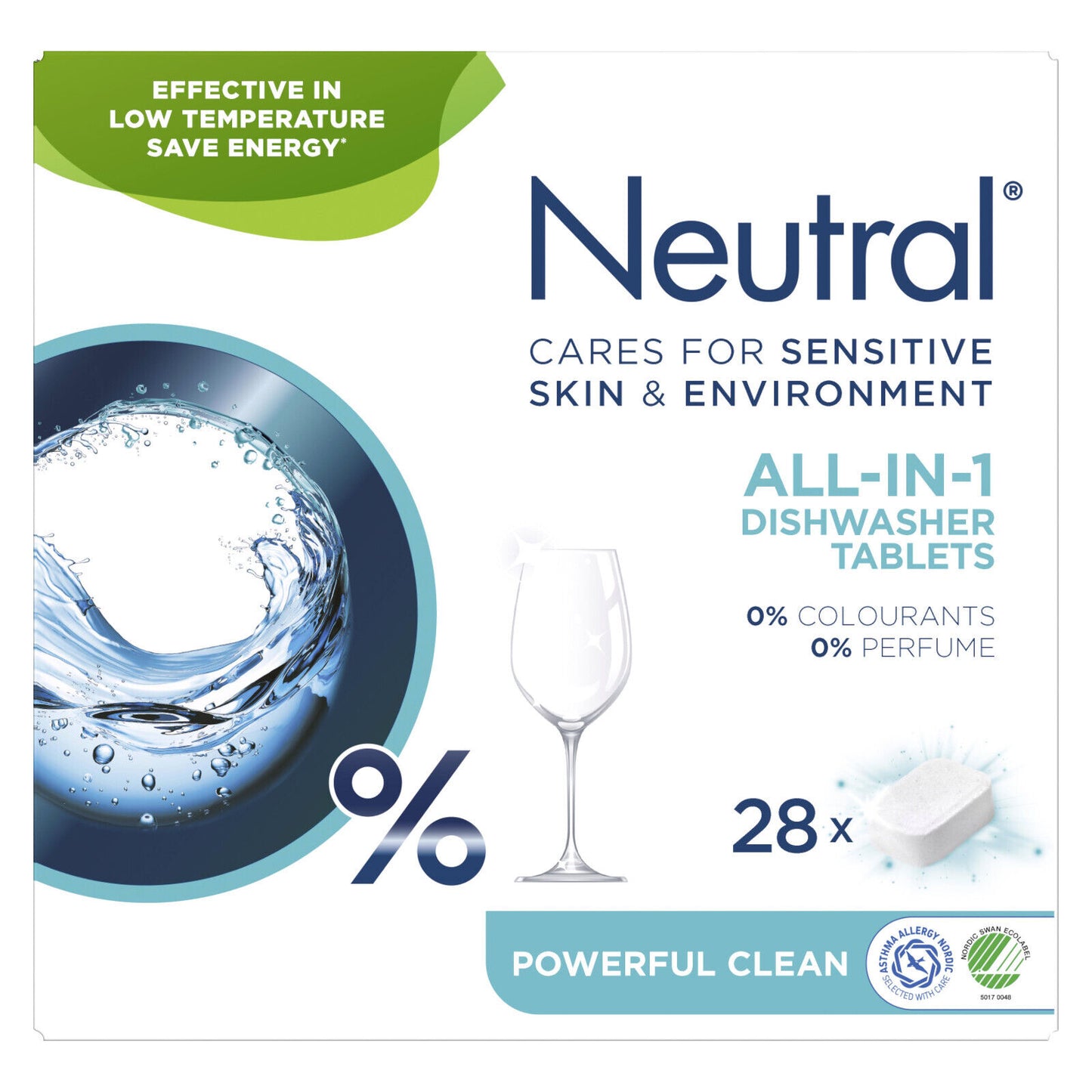 NEUTRAL 0% Dishwasher Tablets For Sensitive Skin 0% Colourants 0% Perfume 28pack