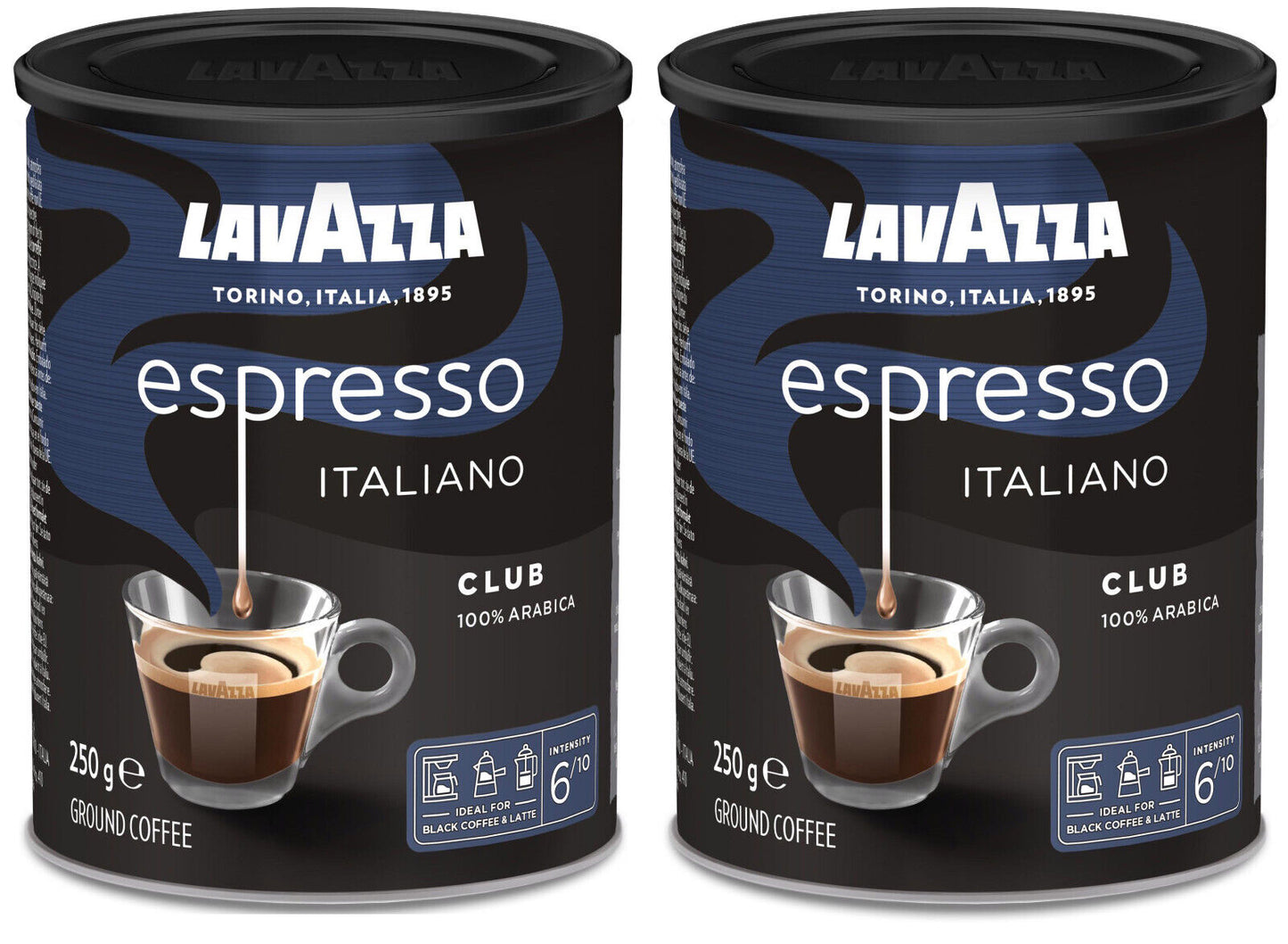 2 LAVAZZA CLUB Espresso Italiano Ground Coffee Tins Made in Italy 250g 8.8oz
