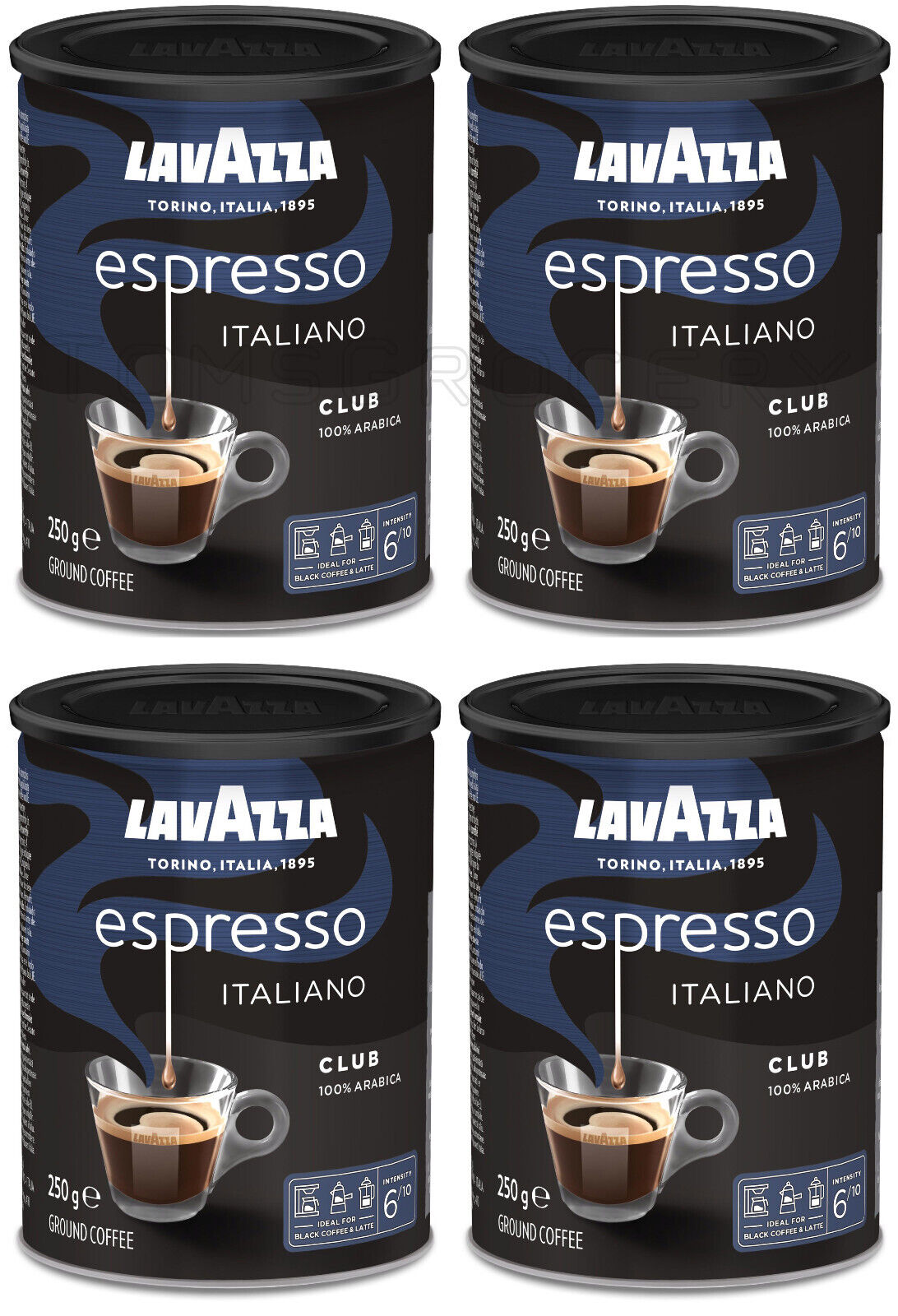 4 LAVAZZA CLUB Espresso Italiano Ground Coffee Tins Made in Italy 250g 8.8oz