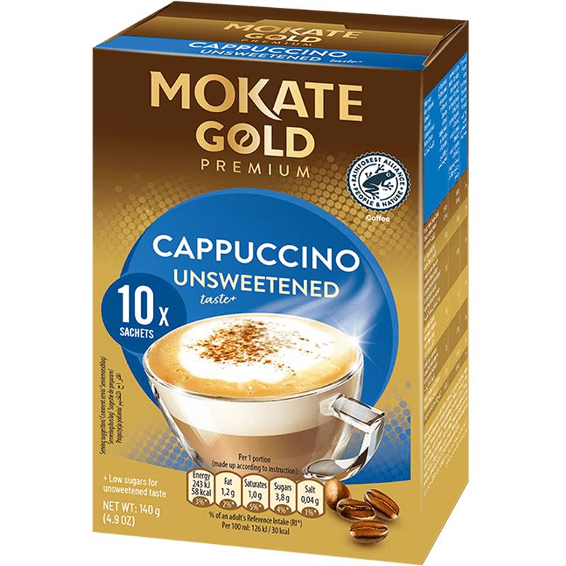 4 MOKATE GOLD PREMIUM CAPPUCCINO UNSWEETENED Instant Coffee Drink Boxes 140g 5oz