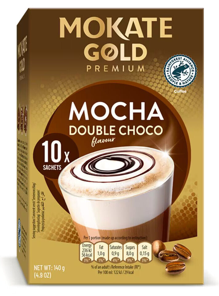 4 MOKATE GOLD PREMIUM MOCHA DOUBLE CHOCO Instant Coffee Drink Boxes 140g 5oz