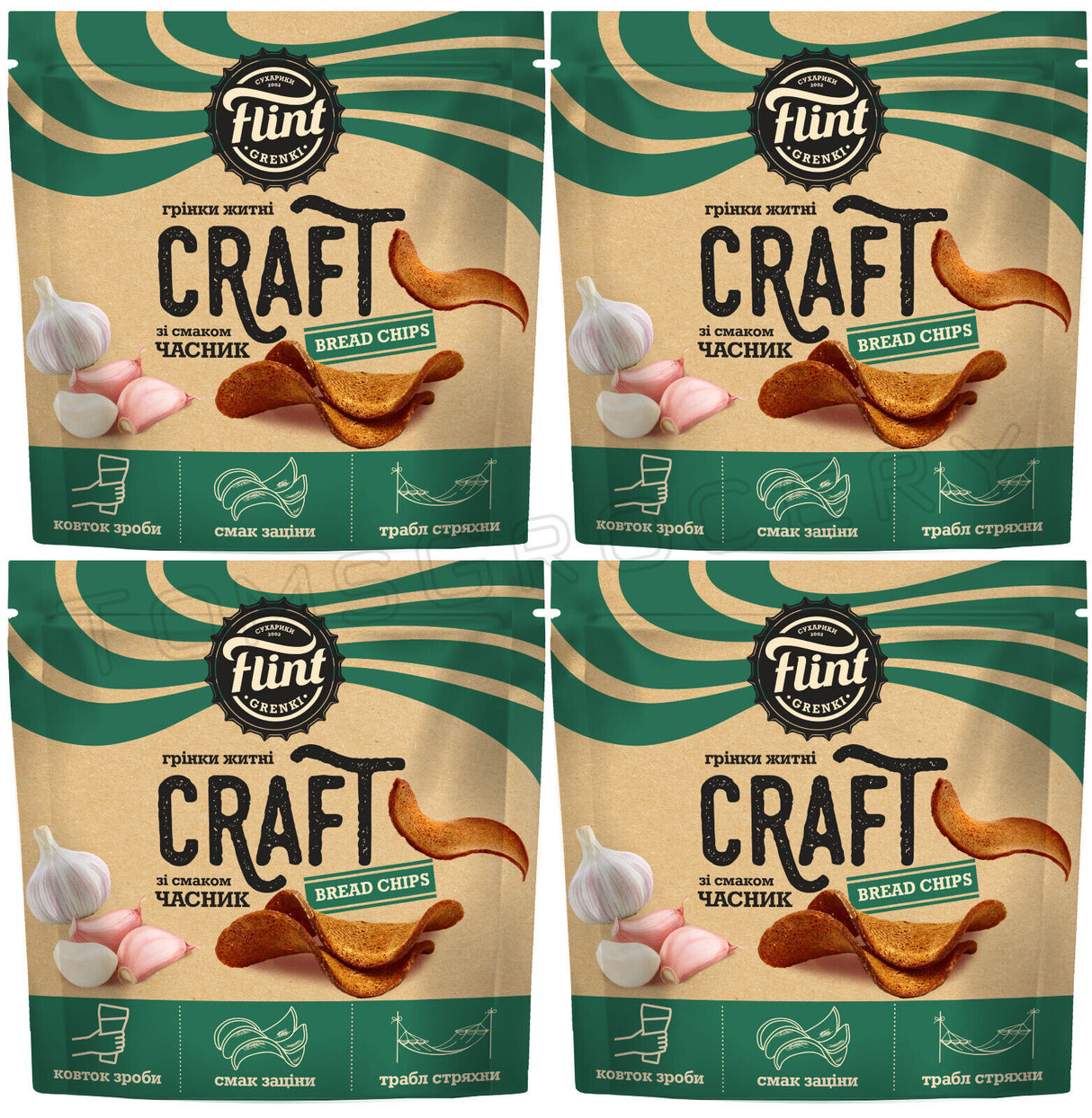 4 FLINT CRAFT GARLIC Bread Chips Baked Bread Crisps Beer Snacks 90g 3.1oz