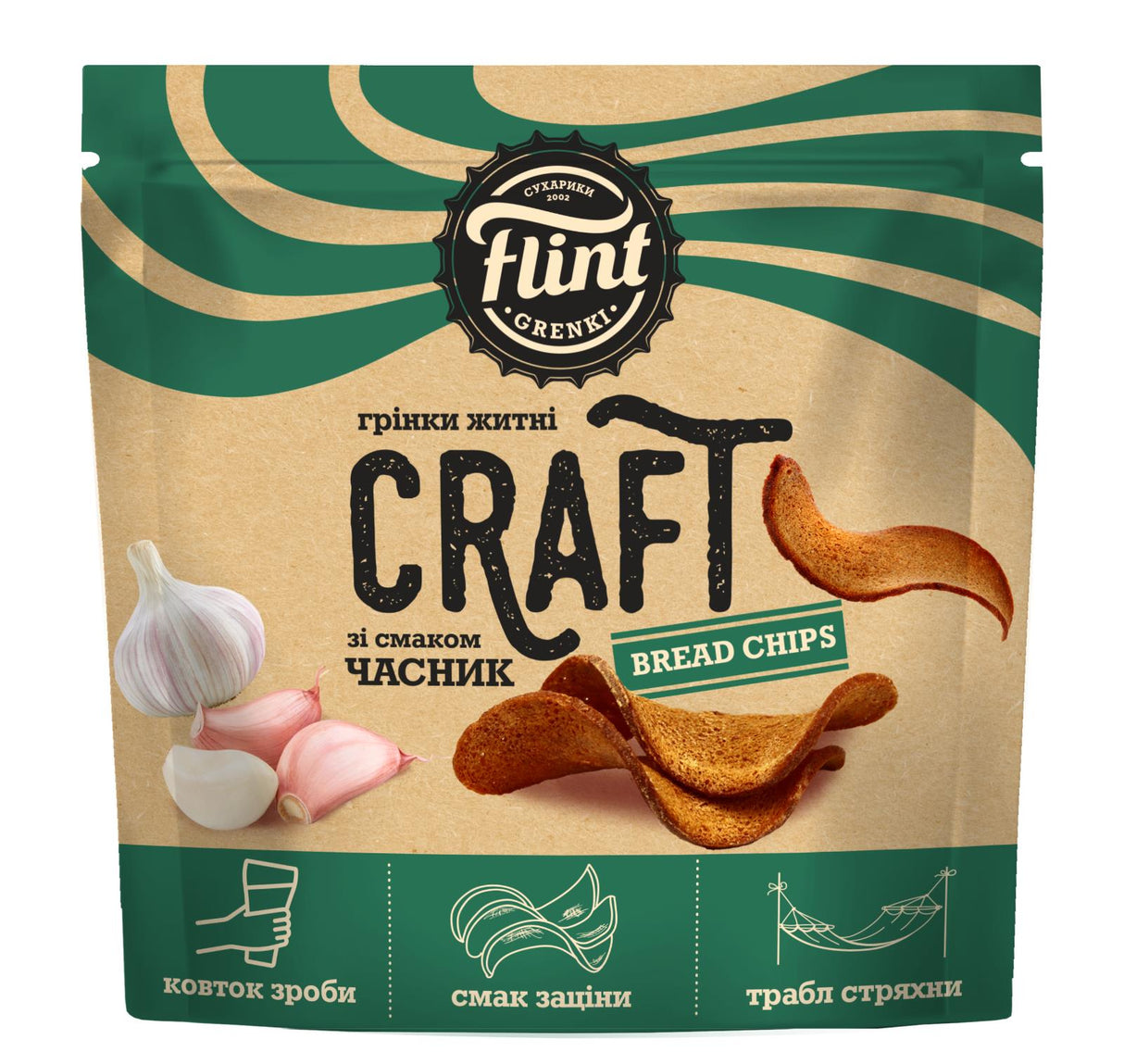 4 FLINT CRAFT GARLIC Bread Chips Baked Bread Crisps Beer Snacks 90g 3.1oz