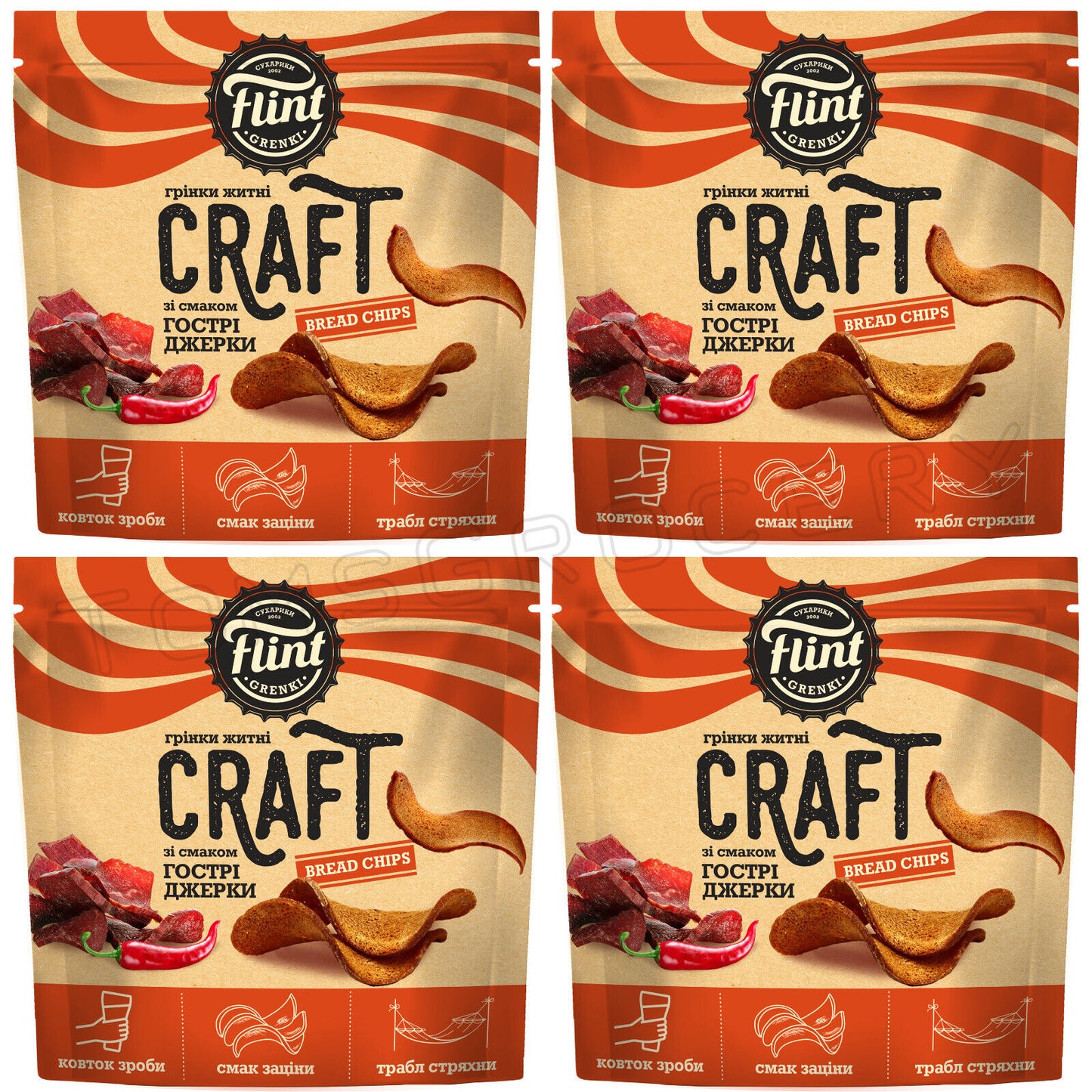 4 FLINT CRAFT SPICY JERKY Bread Chips Baked Bread Crisps Beer Snacks 90g 3.1oz